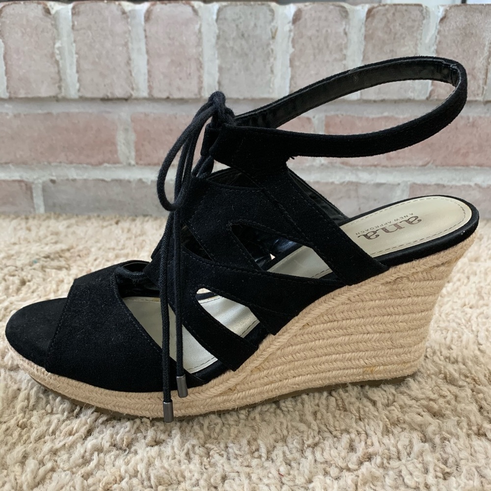a.n.a black tie open toe wedges with ankle strap - Picture 2 of 3